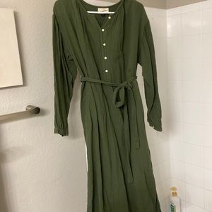 Green smocked dress with tie